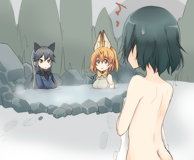 serval, kaban, and silver fox (kemono friends) drawn by amai_nekuta
