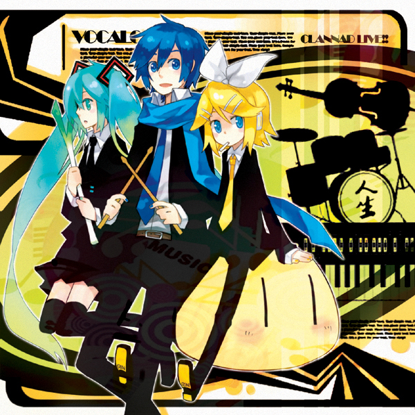 hatsune miku, kagamine rin, and kaito (vocaloid and 2 more) drawn by verus