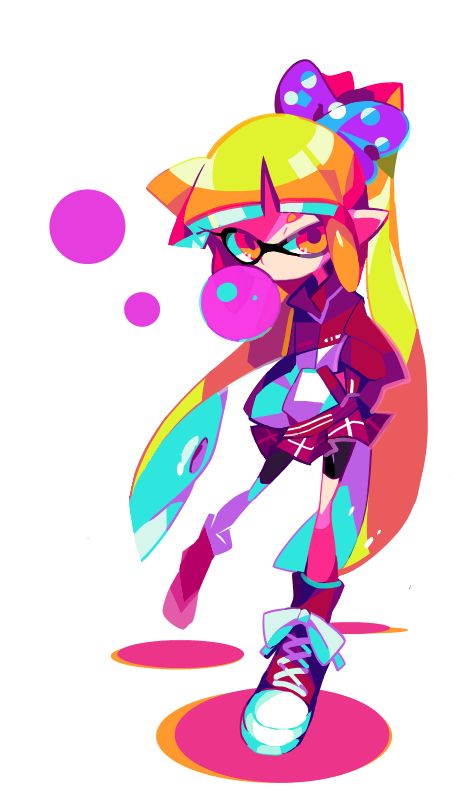 inkling player character, inkling girl, and hyper blossom (splatoon and 1 more) drawn by amakusa_(hidorozoa)