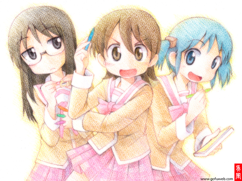 naganohara mio, aioi yuuko, and minakami mai (nichijou) drawn by gofu