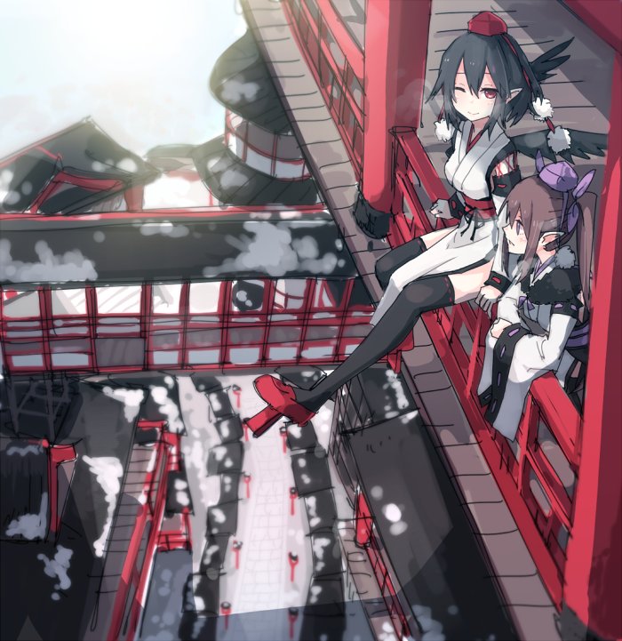shameimaru aya and himekaidou hatate (touhou) drawn by shiroshi_(denpa_eshidan)