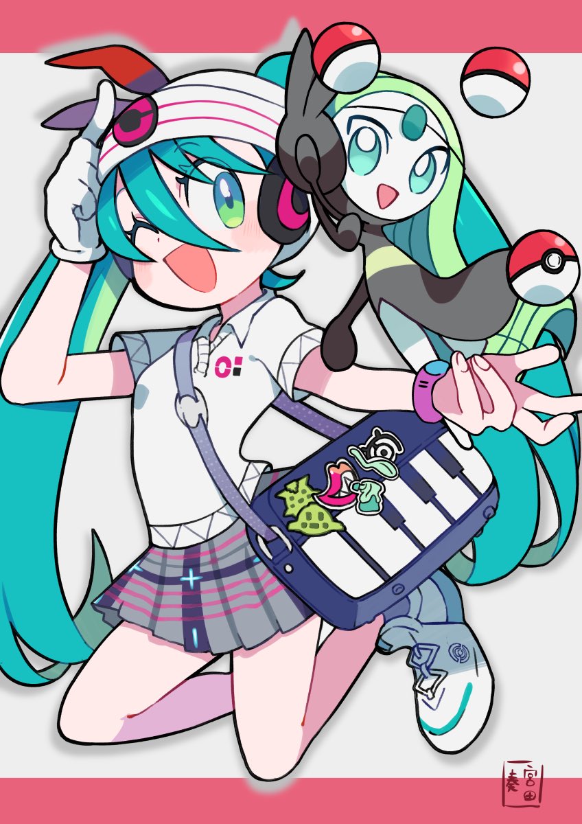 hatsune miku, meloetta, and psychic miku (pokemon and 2 more) drawn by miyata_(lhr)