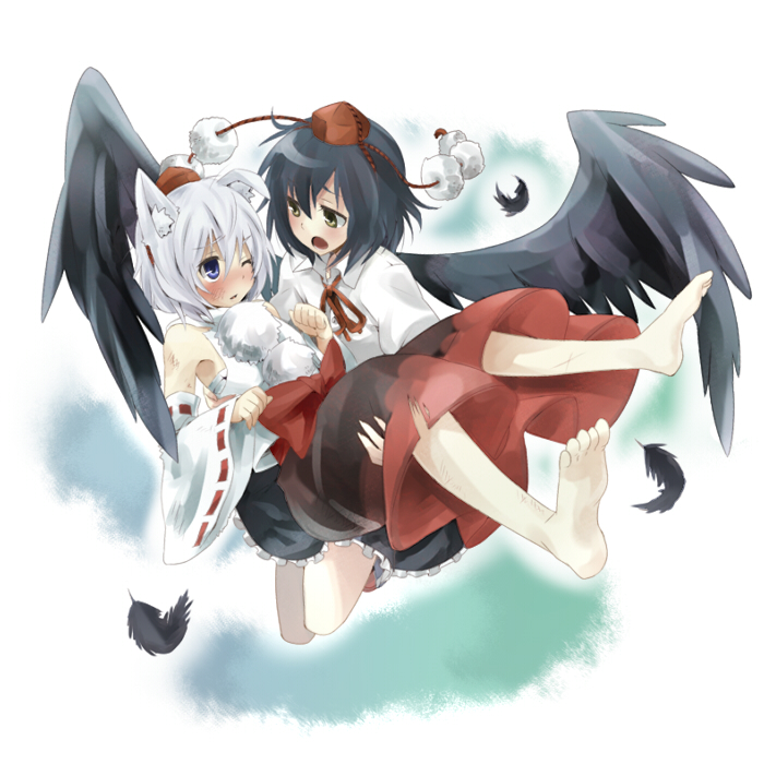 shameimaru aya and inubashiri momiji (touhou) drawn by kiji_(manekinuko-tei)