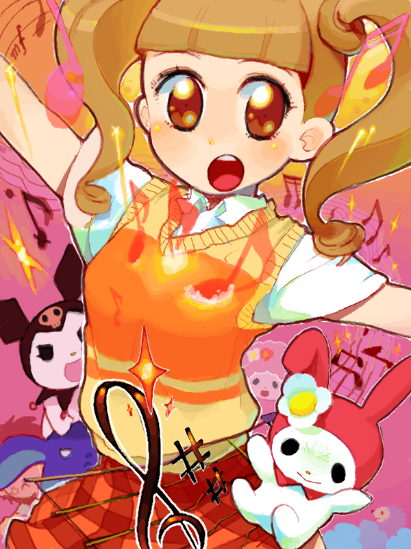 my melody, kuromi, and yumeno uta (sanrio and 1 more) drawn by moudoku_(decopon3rd)