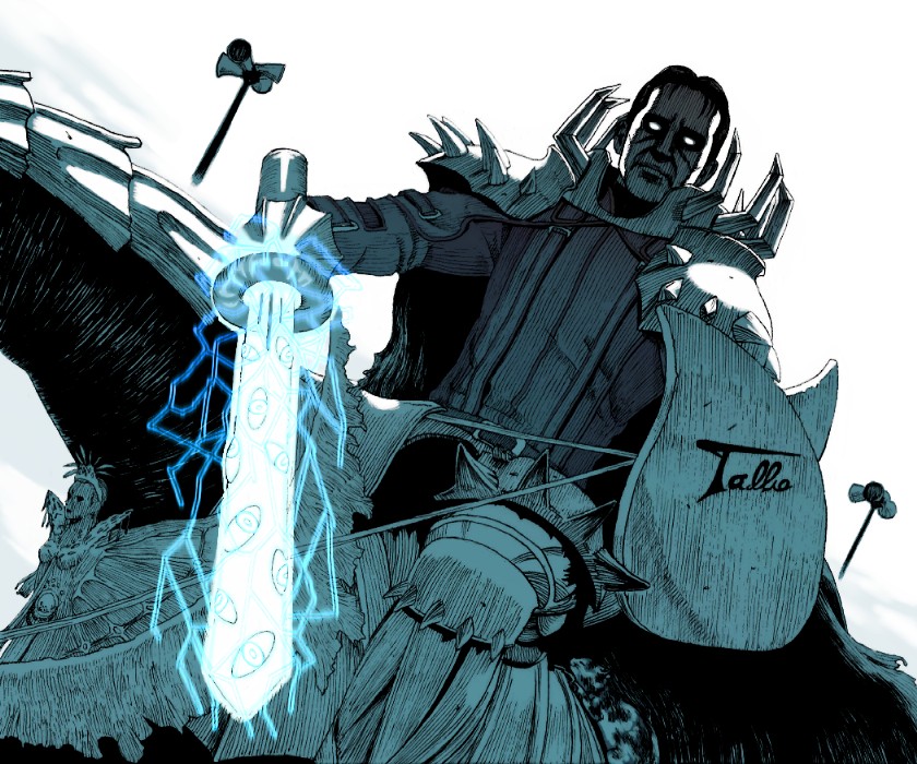hirasawa susumu and skull knight (real life and 1 more) drawn by organicoil