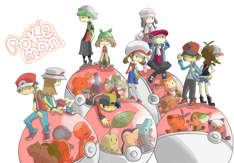dawn, may, hilda, red, ethan, and 20 more (pokemon and 7 more) drawn by kageta_yu