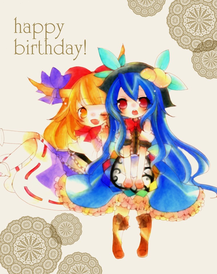 hinanawi tenshi and ibuki suika (touhou) drawn by haru_(citron_citron)