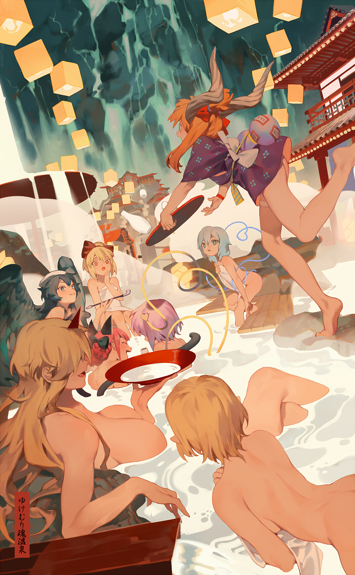 komeiji koishi, komeiji satori, kaenbyou rin, reiuji utsuho, ibuki suika, and 3 more (touhou and 1 more) drawn by rei_(sanbonzakura)