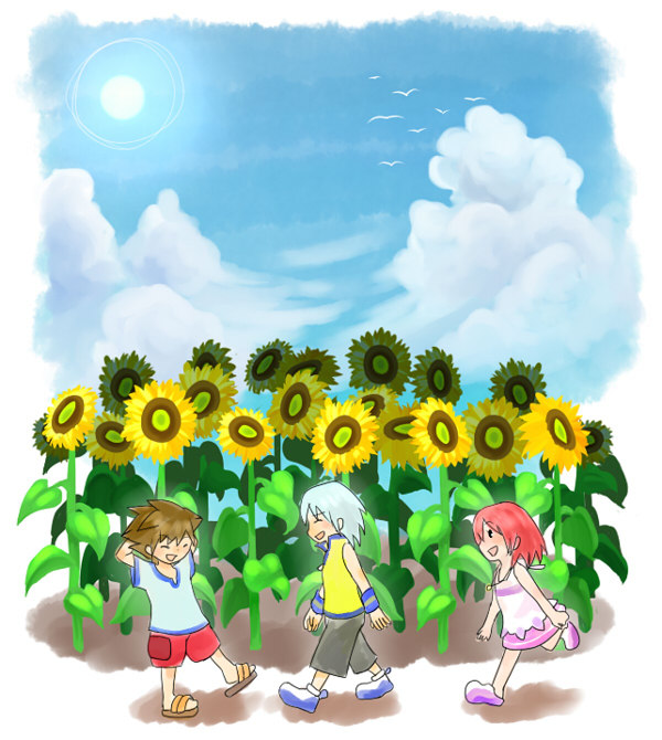 sora, kairi, and riku (kingdom hearts) drawn by destiny-island