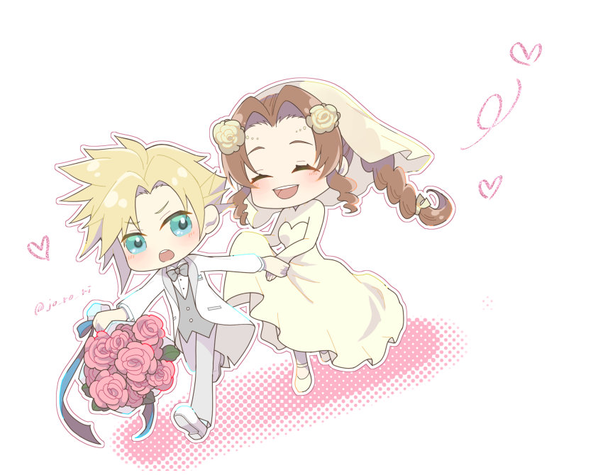 cloud strife and aerith gainsborough (final fantasy and 1 more) drawn by jo_ro_ri