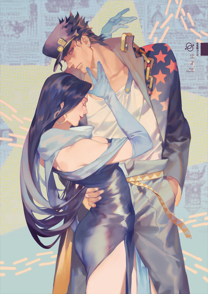 kujo jotaro and lisa lisa (jojo no kimyou na bouken and 2 more) drawn by rei_(sanbonzakura)