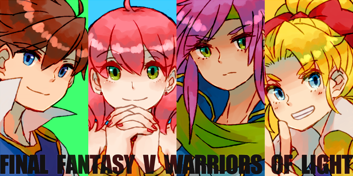 lenna charlotte tycoon, faris scherwiz, bartz klauser, and krile mayer baldesion (final fantasy and 1 more) drawn by sunagimo_(nagimo)