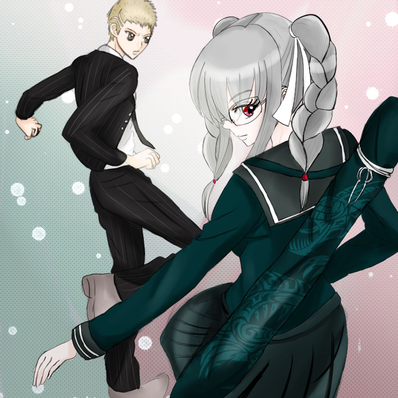 pekoyama peko and kuzuryu fuyuhiko (danganronpa and 1 more) drawn by june183