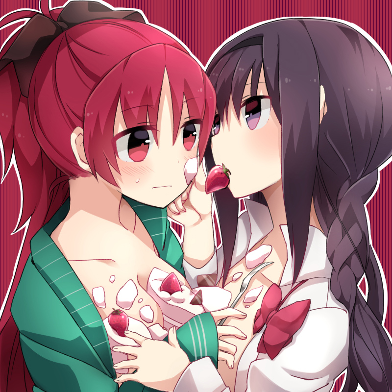 akemi homura and sakura kyoko (mahou shoujo madoka magica) drawn by aisawa_natsu