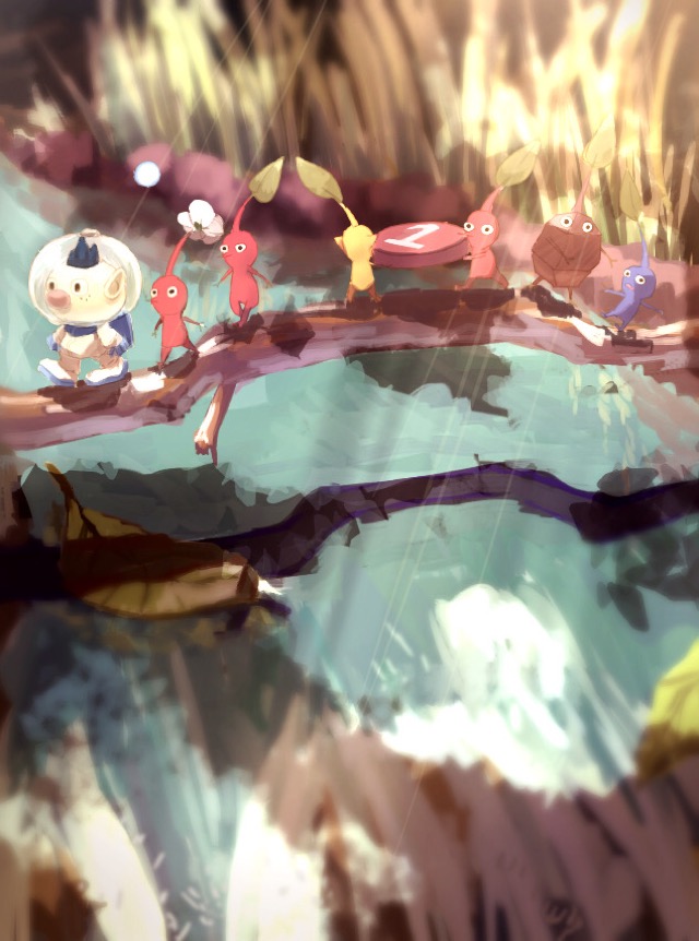 red pikmin, yellow pikmin, blue pikmin, rock pikmin, and alph (pikmin and 1 more) drawn by pimuppa