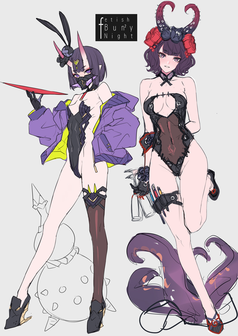 shuten douji, katsushika hokusai, and tokitarou (fate and 1 more) drawn by ban!_(bansankan)