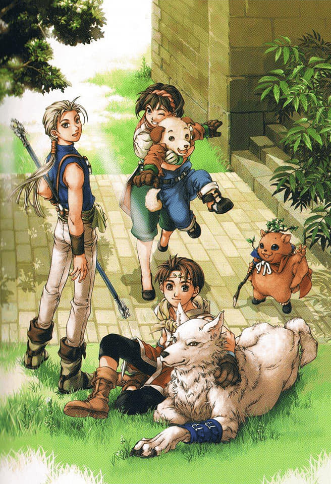 nanami, riou, jowy atreides-blight, mukumuku, shiro, and 1 more (gensou suikoden and 1 more) drawn by ishikawa_fumi