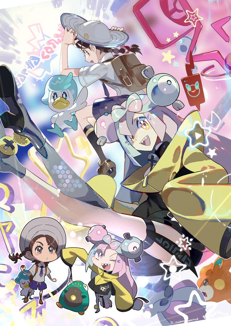 iono, rotom, juliana, rotom phone, quaxly, and 2 more (pokemon and 1 more) drawn by e_volution