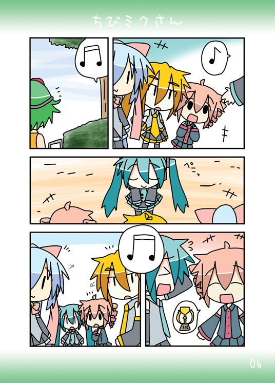 hatsune miku, kasane teto, gumi, akita neru, chibi miku, and 1 more (vocaloid and 1 more) drawn by minami_(colorful_palette)