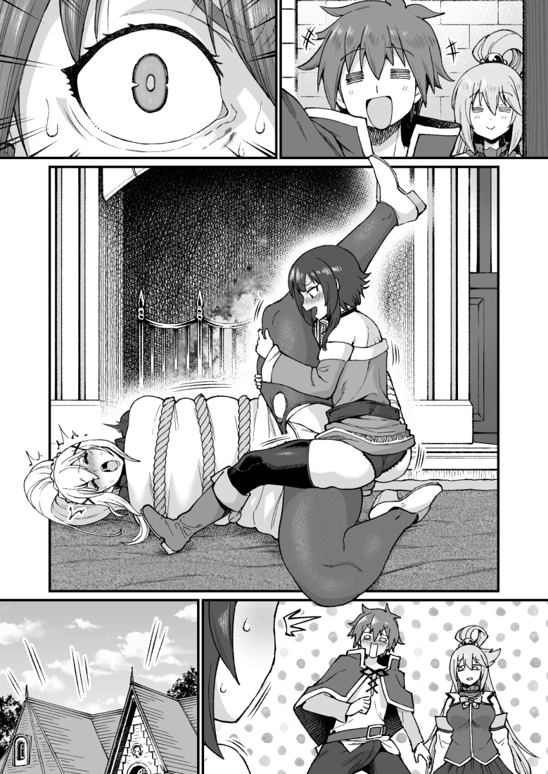 megumin, aqua, darkness, and satou kazuma (kono subarashii sekai ni shukufuku wo!) drawn by nenbuta