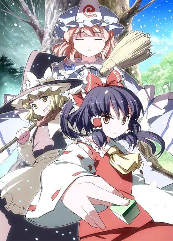 hakurei reimu, kirisame marisa, and saigyouji yuyuko (touhou and 1 more) drawn by takahata_yuki