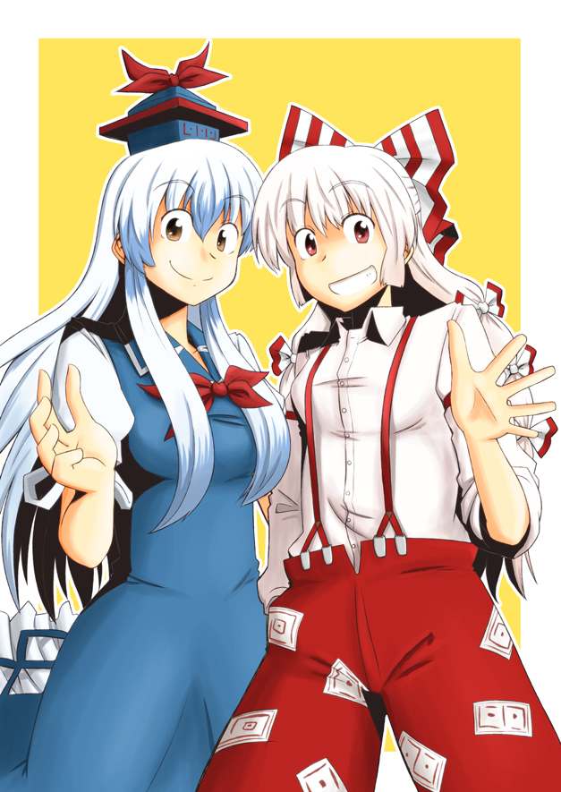 fujiwara no mokou and kamishirasawa keine (touhou) drawn by hariyaa