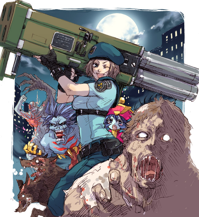 jill valentine, hsien-ko, lord raptor, and tyrant (darkstalkers and 4 more) drawn by shika_(pixiv)