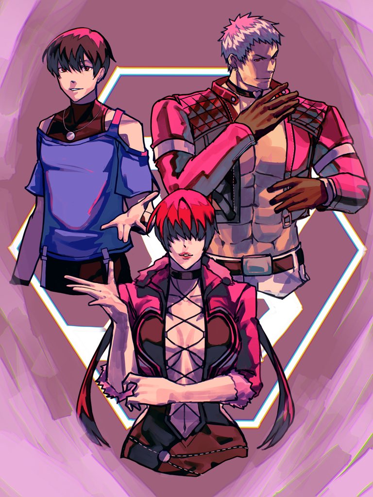 shermie, chris, and nanakase yashiro (the king of fighters and 1 more) drawn by syachiiro