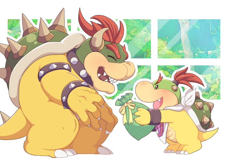bowser and bowser jr. (mario) drawn by hoshikuzu_pan