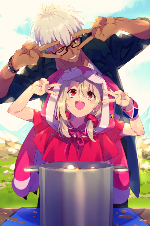 illyasviel von einzbern and archer (fate and 2 more) drawn by echo_(circa)