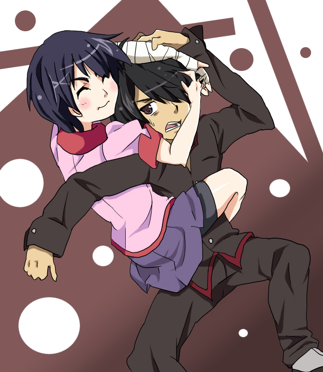 araragi koyomi and kanbaru suruga (monogatari and 1 more) drawn by edamame_(buruburu)
