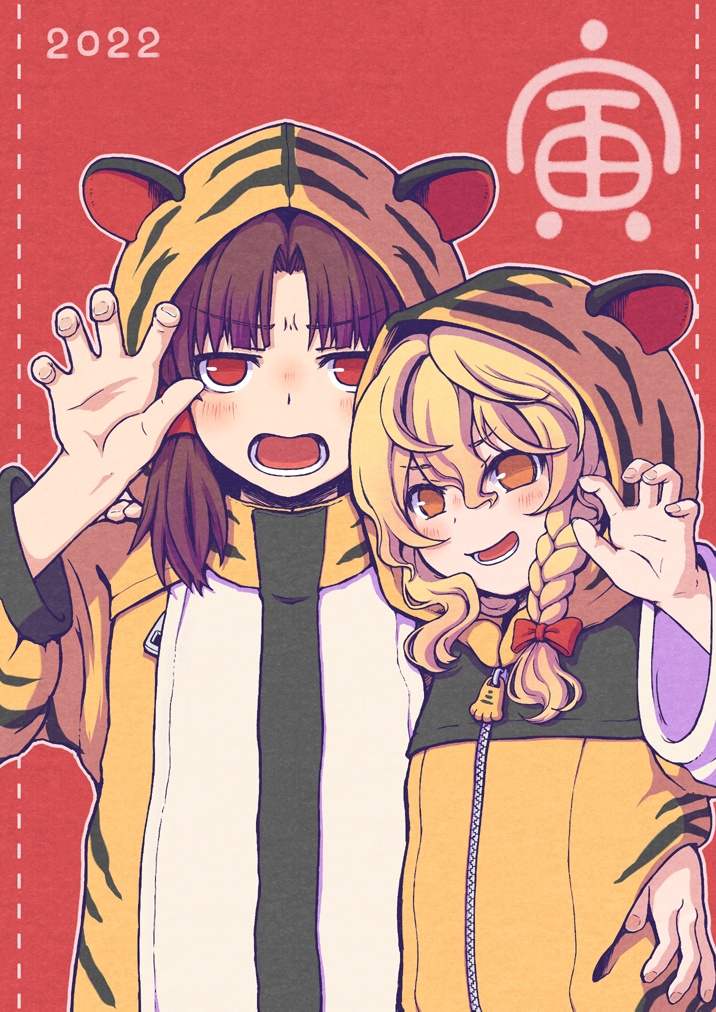 hakurei reimu and kirisame marisa (touhou) drawn by karioda