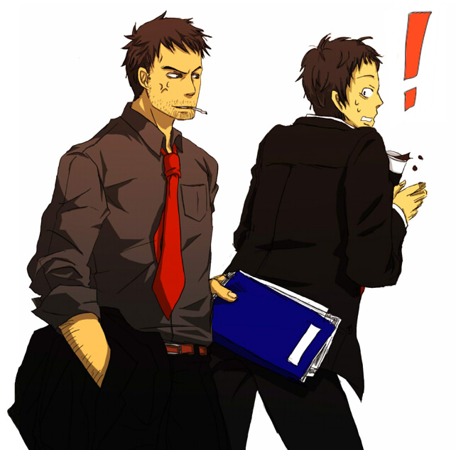 adachi tooru and doujima ryoutarou (persona and 1 more) drawn by haya0