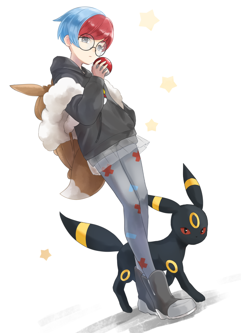 eevee, umbreon, and penny (pokemon and 1 more) drawn by asaki_(bluemoonstone)
