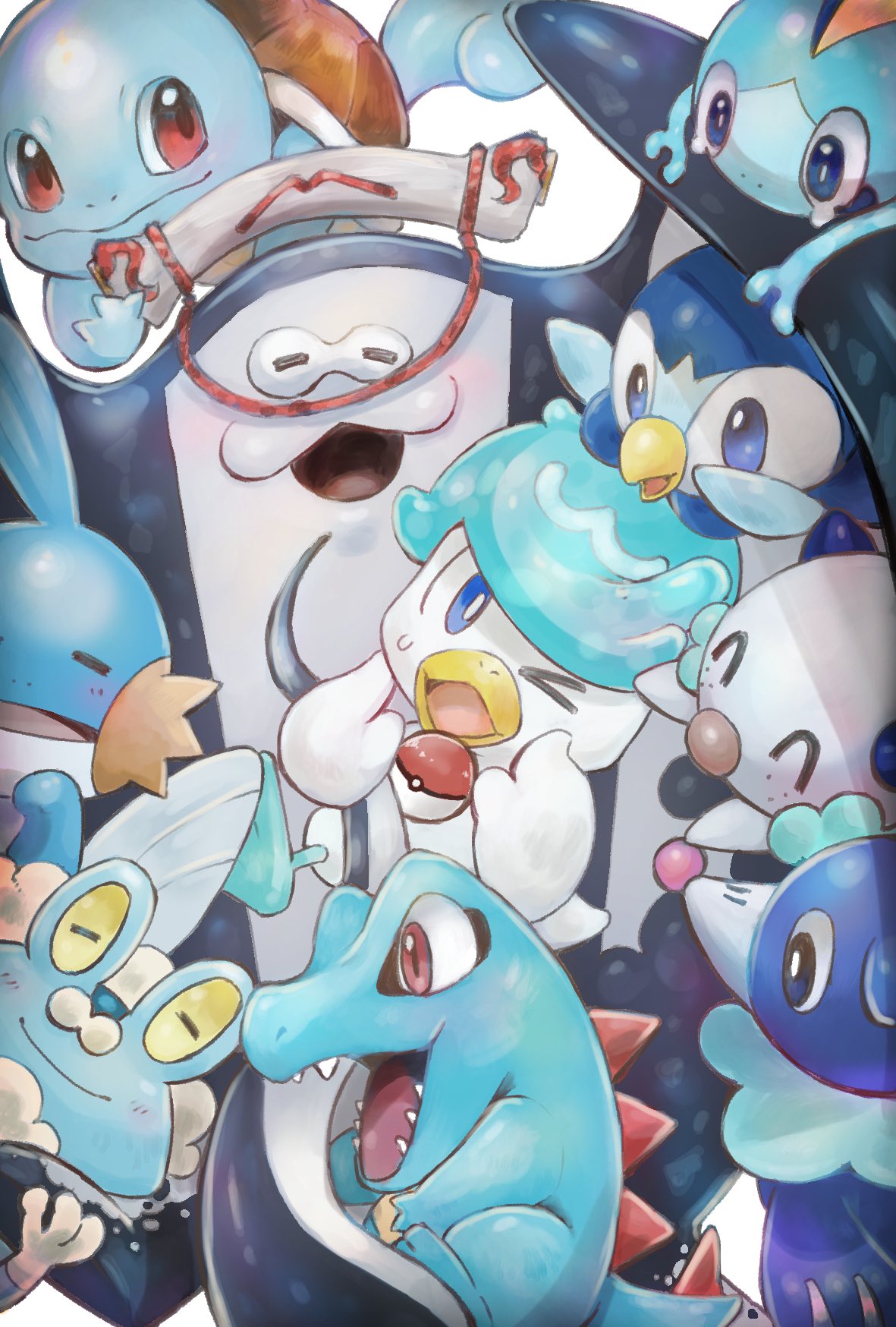piplup, oshawott, sobble, squirtle, popplio, and 5 more (pokemon and 3  more) drawn by plum0o0 | Danbooru