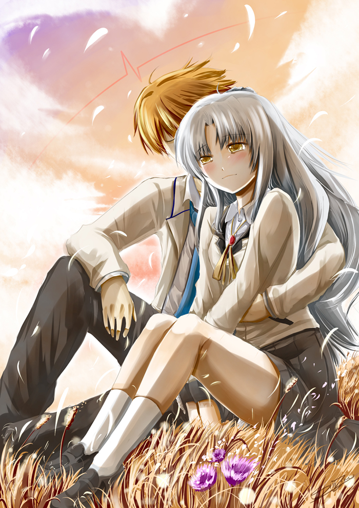 tachibana kanade and otonashi yuzuru (angel beats!) drawn by sinzire