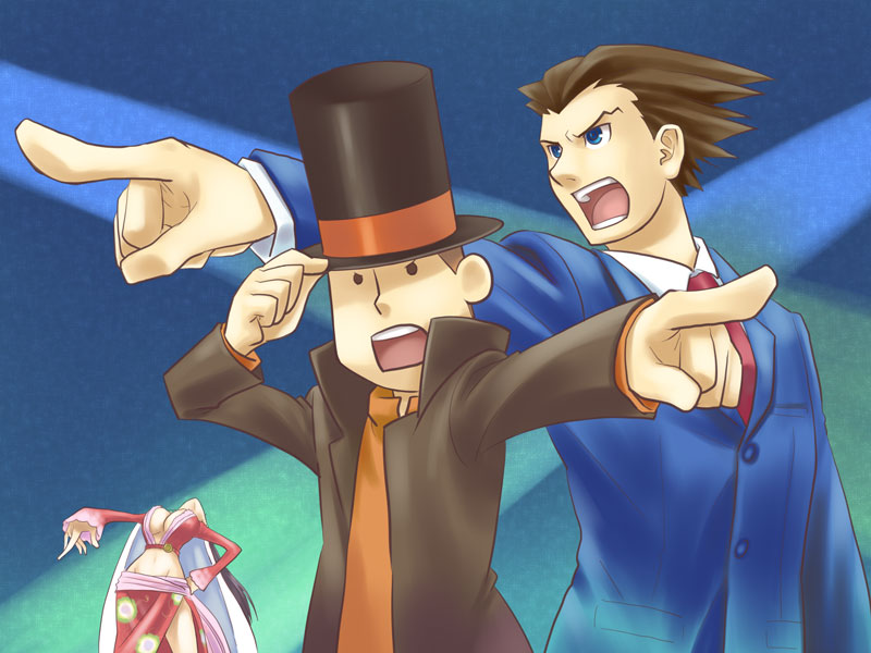 boa hancock, phoenix wright, and hershel layton (one piece and 3 more) drawn by nenone_miya
