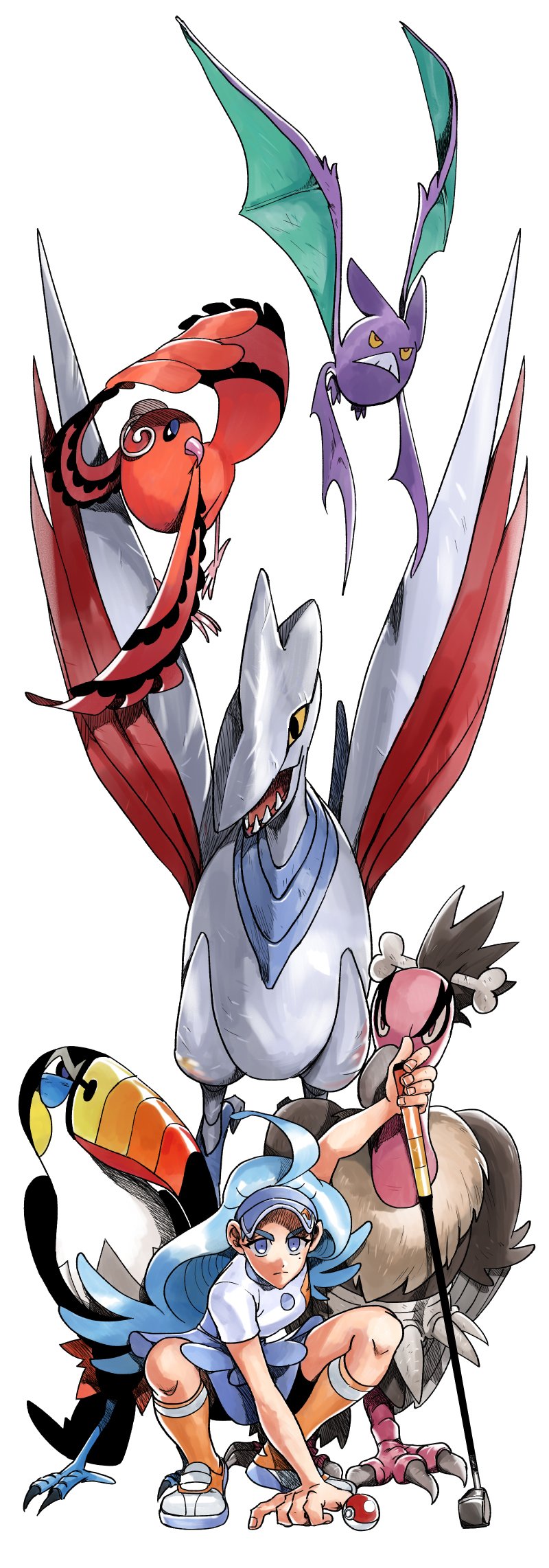 crobat, oricorio, skarmory, kahili, toucannon, and 1 more (pokemon and 1 more) drawn by jeonjin_(mynamebazin)