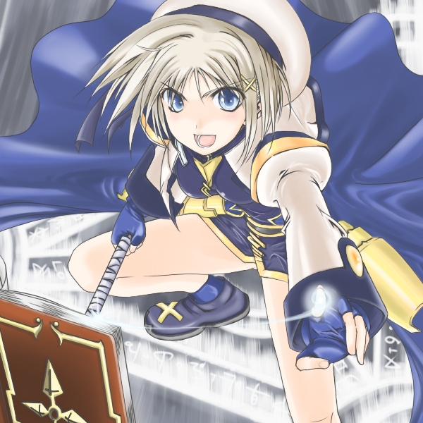 yagami hayate, schwertkreuz, and tome of the night sky (lyrical nanoha and 2 more) drawn by haruichi_(komikal)
