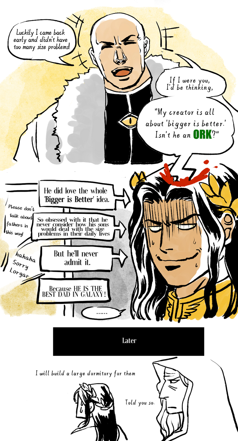 emperor of mankind, horus lupercal, and malcador the sigillite (warhammer 40k) drawn by sjax001