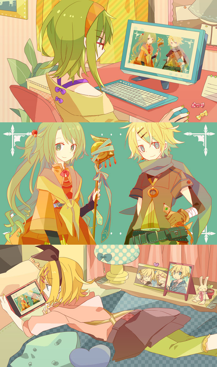 hatsune miku, kagamine rin, kagamine len, and gumi (vocaloid) drawn by yoshiki
