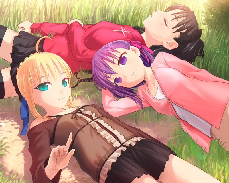 artoria pendragon, saber, tohsaka rin, and matou sakura (fate and 1 more) drawn by uni_(plastic_girl)