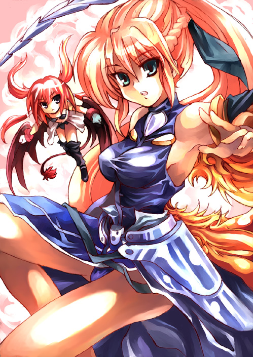 signum, laevatein, and agito (lyrical nanoha and 1 more) drawn by kouno_hikaru