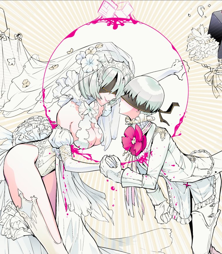 2b, 9s, and pod (nier and 1 more) drawn by tellmin