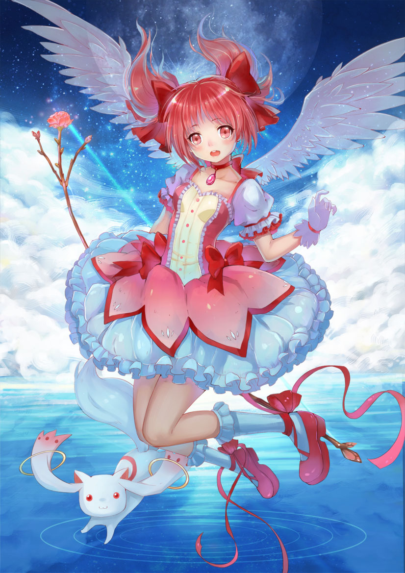 kaname madoka and kyubey (mahou shoujo madoka magica) drawn by tanotomoe