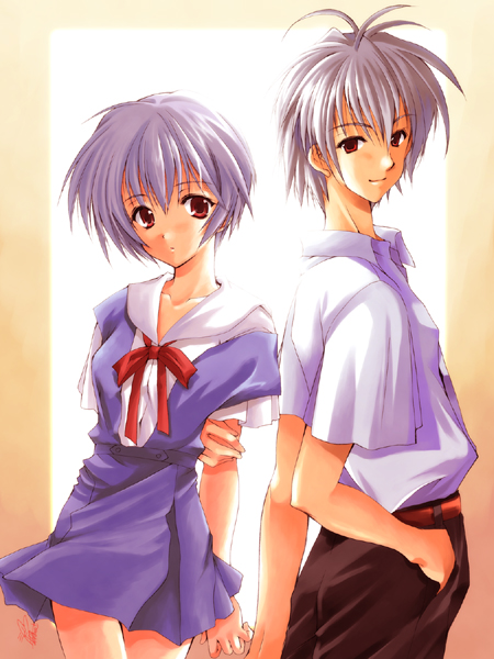 ayanami rei and nagisa kaworu (neon genesis evangelion) drawn by azuma_yuki