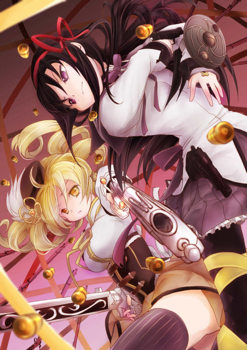 akemi homura and tomoe mami (mahou shoujo madoka magica and 1 more) drawn by oka_(umanihiki)