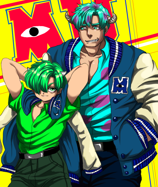 mike wazowski and james p. sullivan (monsters inc. and 1 more) drawn by yamada_(yamadadogs)