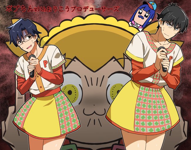 producer, popuko, pipimi, takeuchi shunsuke, and akabane kenji (idolmaster and 2 more) drawn by shirahata