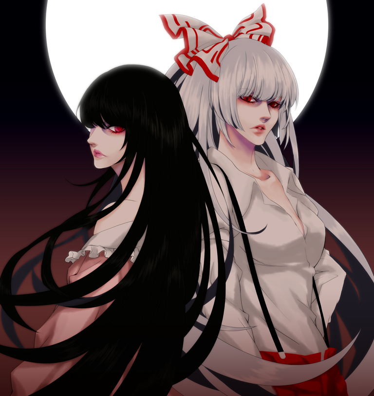 fujiwara no mokou and houraisan kaguya (touhou) drawn by akakasa